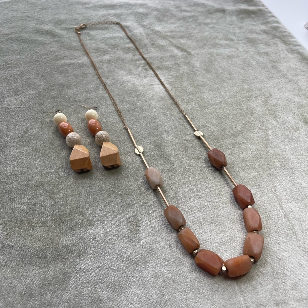 Orange Calcite Stone Necklace & Earrings
